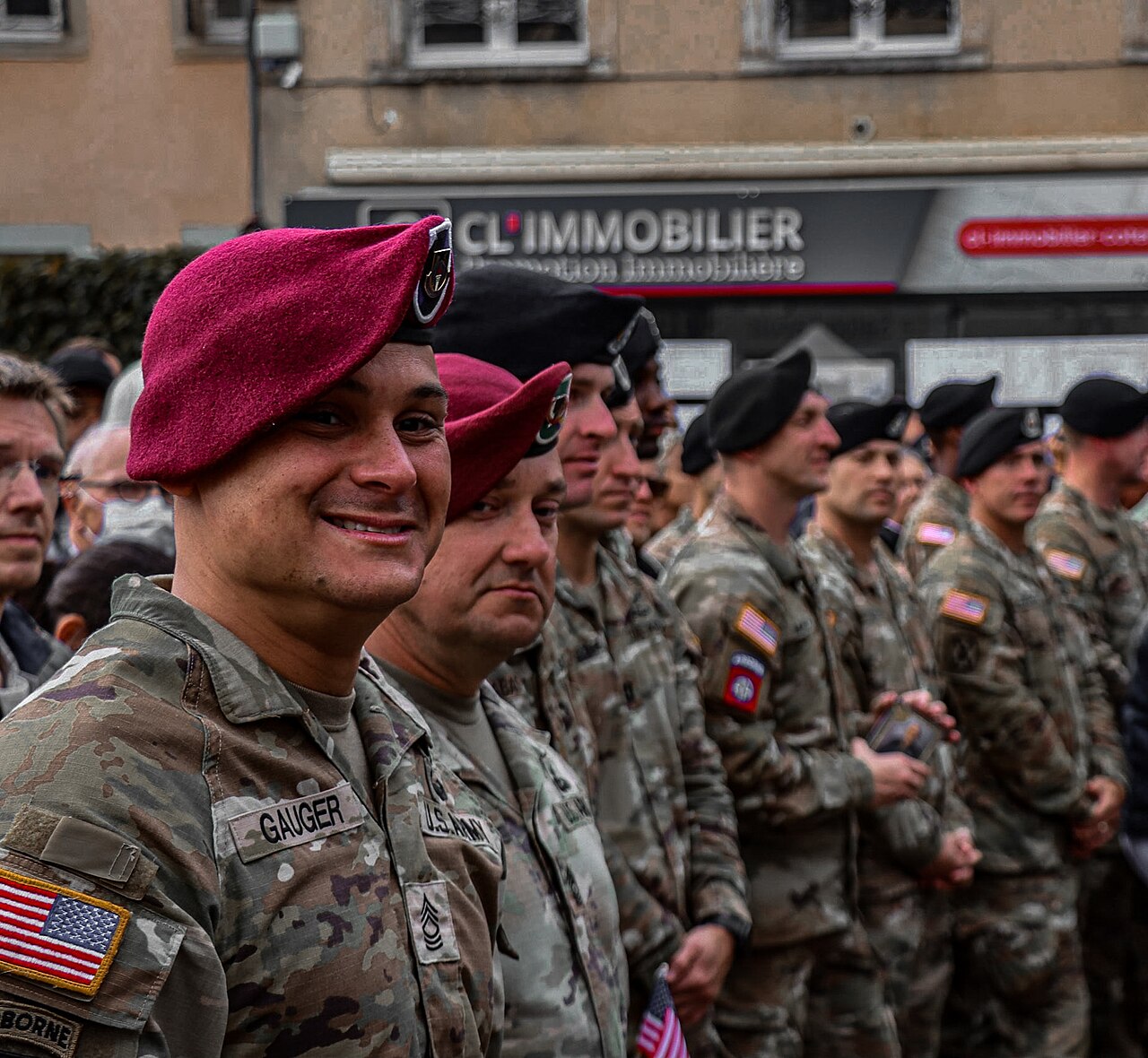 Paratroopers line the cobblestone roads of Carentan town square for D-Day 78, June 2022