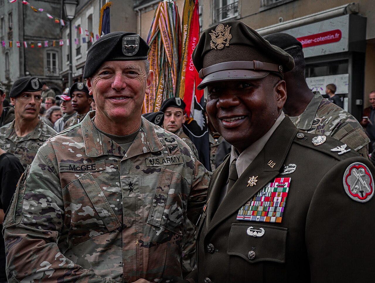 Military leaders pose during D-Day ceremony in Carentan, June 2022
