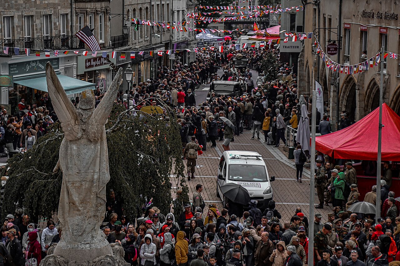 American and French citizens gather in Carentan town square for D-Day 78, June 2022