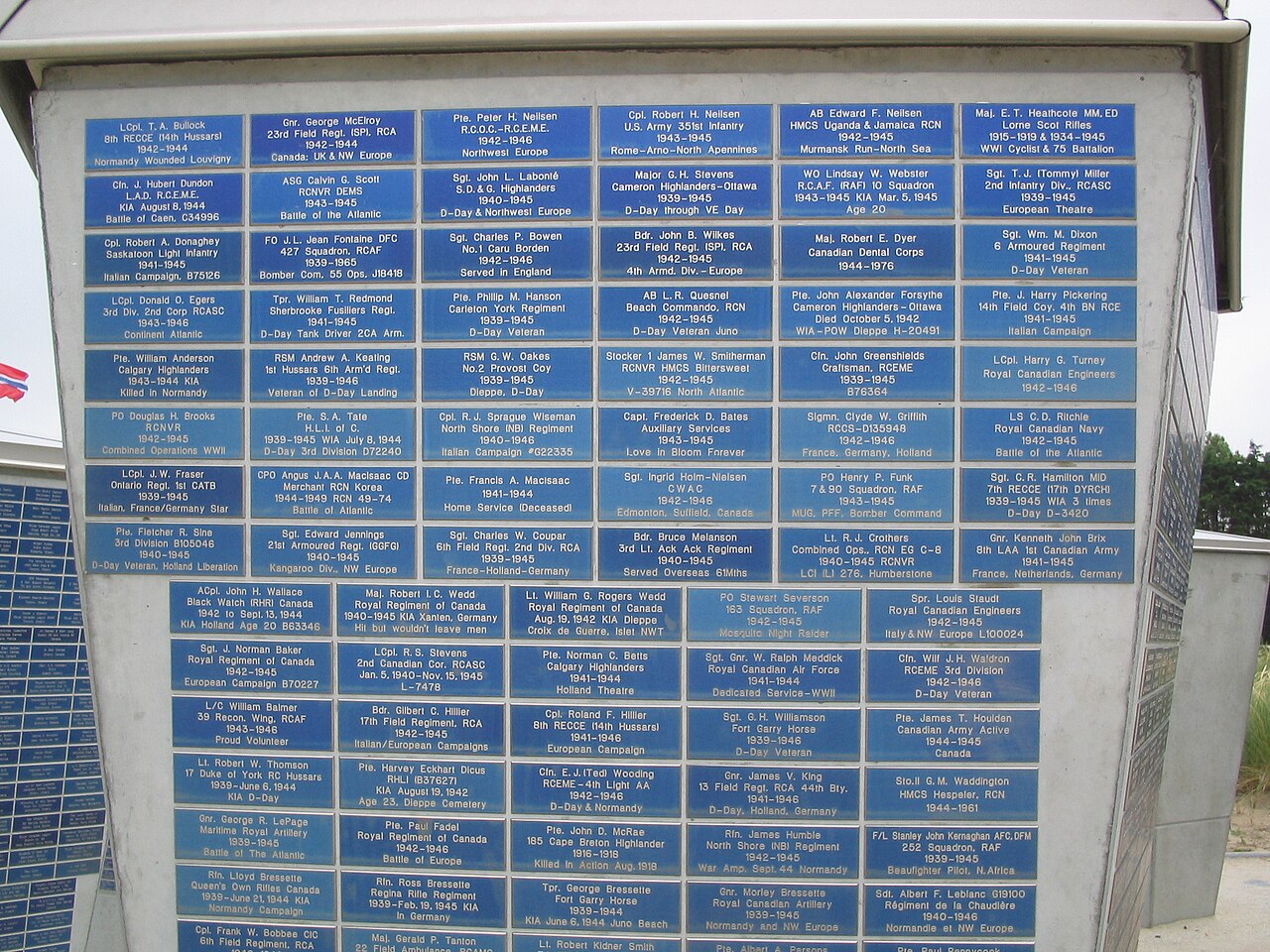 Dedication plaques outside the Juno Beach Centre museum, Courseulles-sur-Mer
