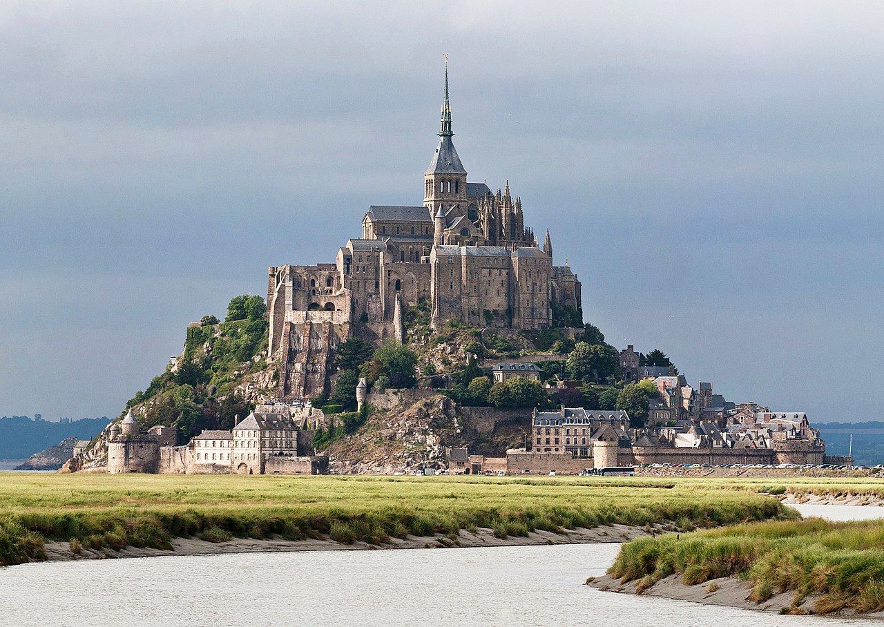 Mont Saint-Michel viewed along the Couesnon River in Normandy, France