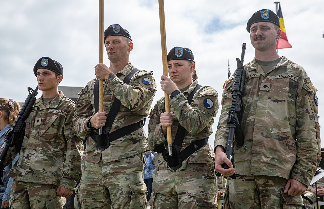 29th Infantry Division color guard ceremony at Omaha Beach, June 2024