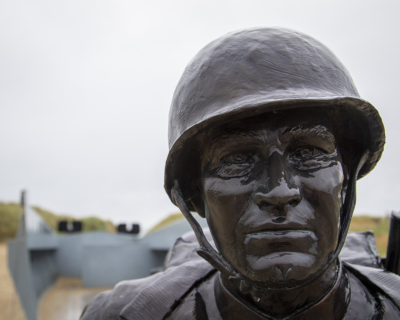 Higgins Boat Monument at Utah Beach during 75th D-Day Anniversary tour, July 2019