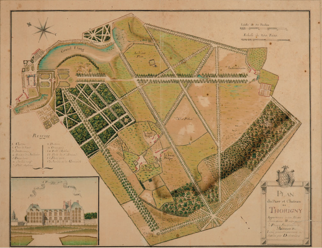 Plan of the park and Château des Matignon in Torigni, 1779