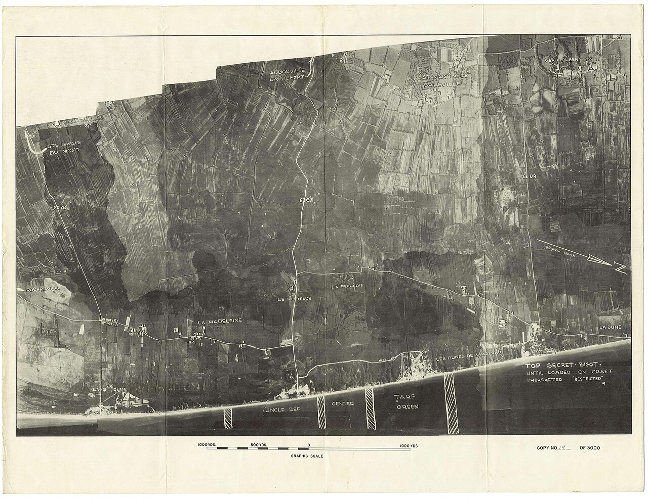Map of Utah Beach on the east side of the Cotentin Peninsula in Normandy